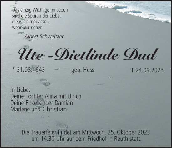 Anzeige von Ute -Dietlinde Dud von MGO