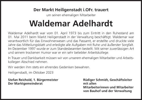 Anzeige von Waldemar Adelhardt von MGO