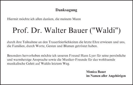 Anzeige von Walter Bauer von MGO