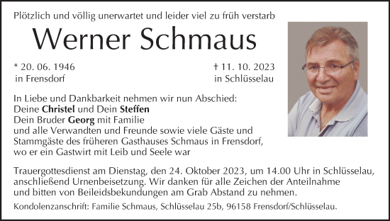 Anzeige von Werner Schmaus von MGO