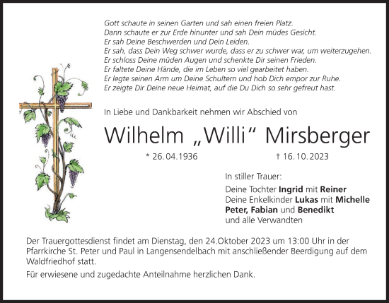 Anzeige von Wilhelm Mirsberger von MGO