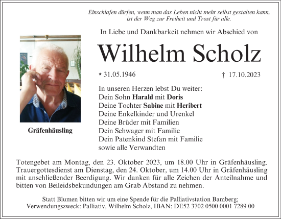 Anzeige von Wilhelm Scholz von MGO