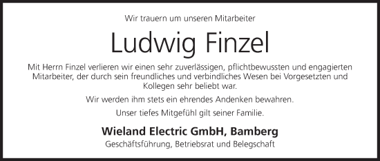 Anzeige von Ludwig Finzel 