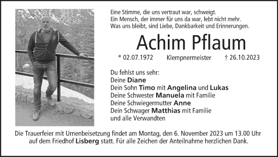 Anzeige von Achim Pflaum von MGO