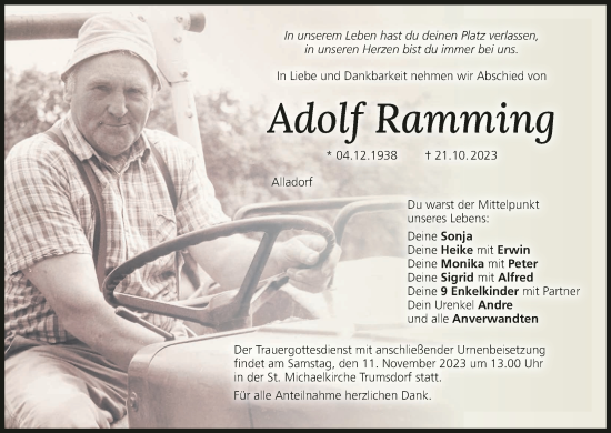 Anzeige von Adolf Ramming von MGO