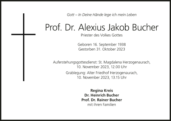Anzeige von Alexius Jakob Bucher von MGO