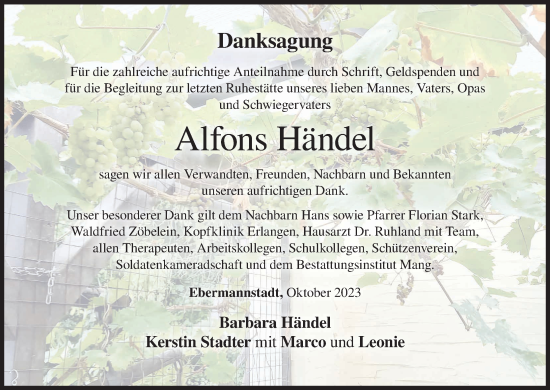Anzeige von Alfons Händel von MGO
