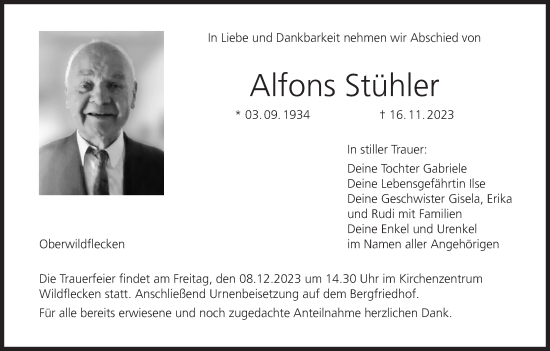 Anzeige von Alfons Stühler von MGO