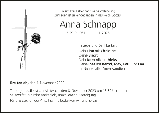Anzeige von Anna Schnapp von MGO