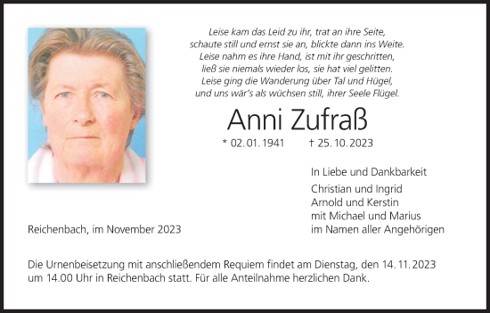 Anzeige von Anni Zufraß von MGO