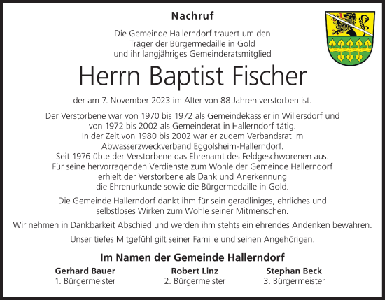 Anzeige von Baptist Fischer von MGO