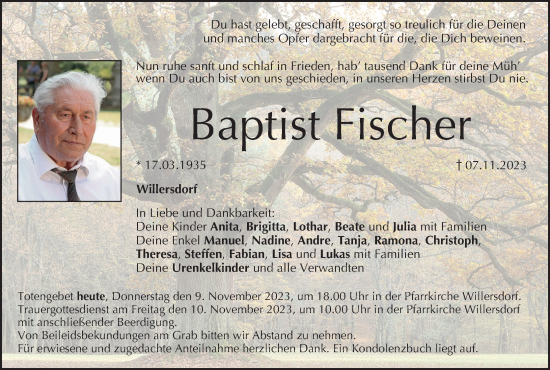 Anzeige von Baptist Fischer von MGO