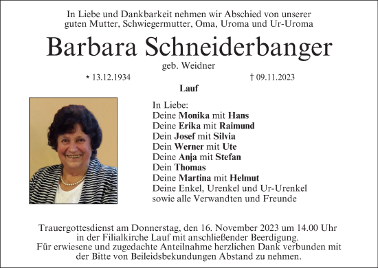 Anzeige von Barbara Schneiderbanger von MGO