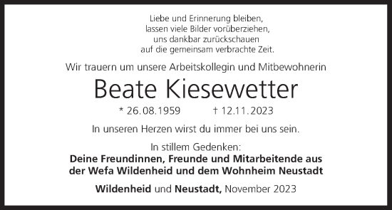 Anzeige von Beate Kiesewetter von MGO