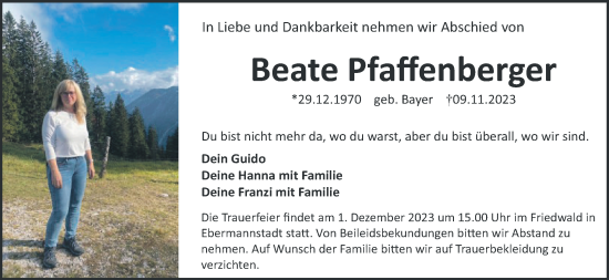 Anzeige von Beate Pfaffenberger von MGO
