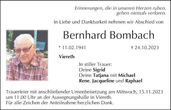 Anzeige von Bernhard Bombach von MGO