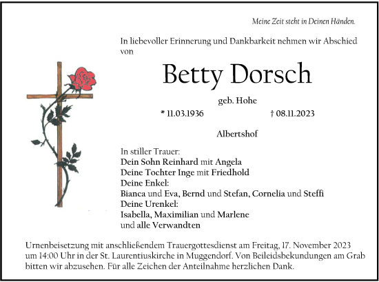 Anzeige von Betty Dorsch von MGO