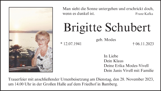 Anzeige von Brigitte Schubert von MGO