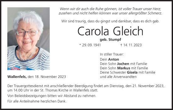 Anzeige von Carola Gleich von MGO