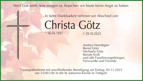Anzeige von Christa Götz von MGO