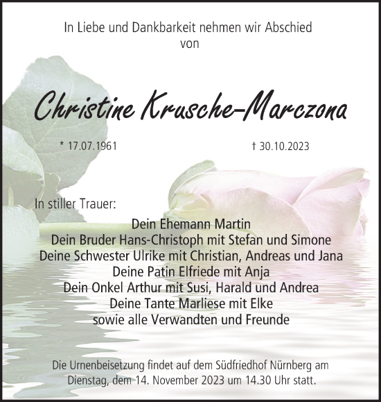 Anzeige von Christine Krusche-Marczona von MGO