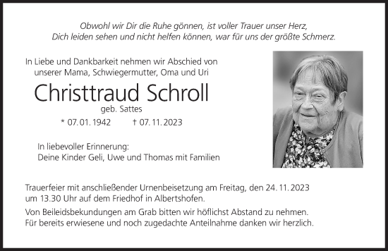 Anzeige von Christtraud Schroll von MGO