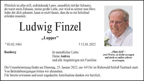 Anzeige von Ludwig Finzel 