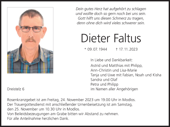 Anzeige von Dieter Faltus von MGO