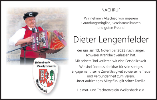 Anzeige von Dieter Lengenfelder von MGO