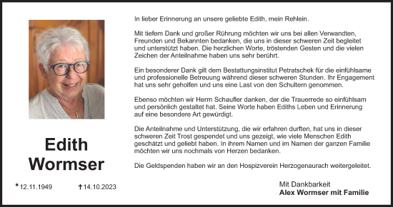 Anzeige von Edith Wormser von MGO