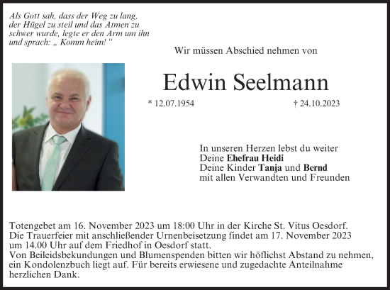 Anzeige von Edwin Seelmann von MGO