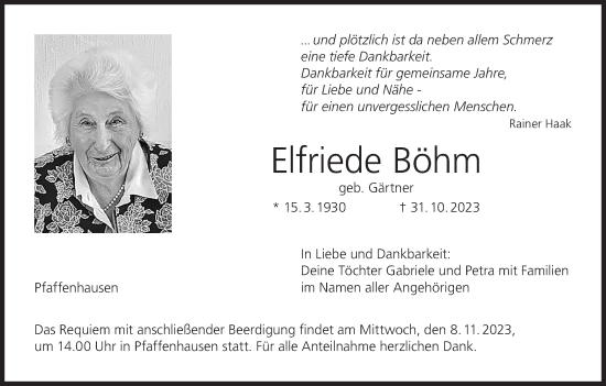 Anzeige von Elfriede Böhm von MGO