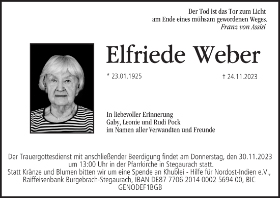 Anzeige von Elfriede Weber von MGO