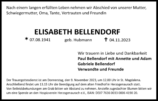 Anzeige von Elisabeth Bellendorf von MGO