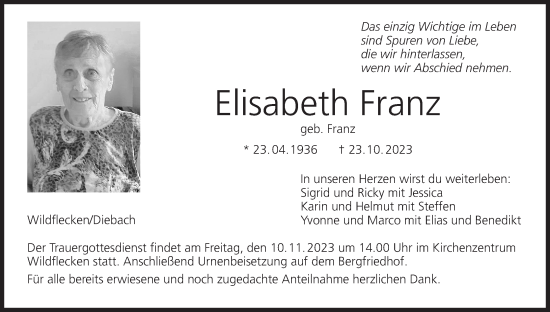 Anzeige von Elisabeth Franz von MGO