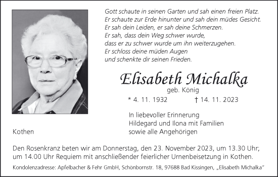 Anzeige von Elisabeth Michalka von MGO