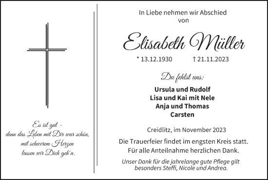 Anzeige von Elisabeth Müller von MGO