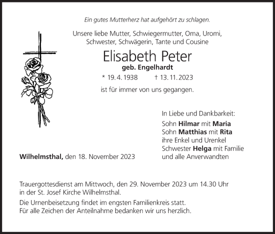 Anzeige von Elisabeth Peter von MGO