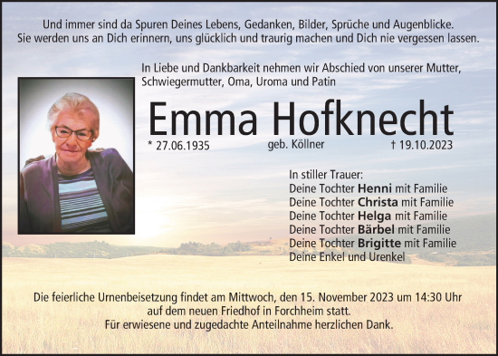 Anzeige von Emma Hofknecht von MGO