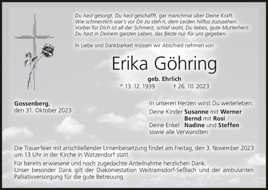 Anzeige von Erika Göhring von MGO