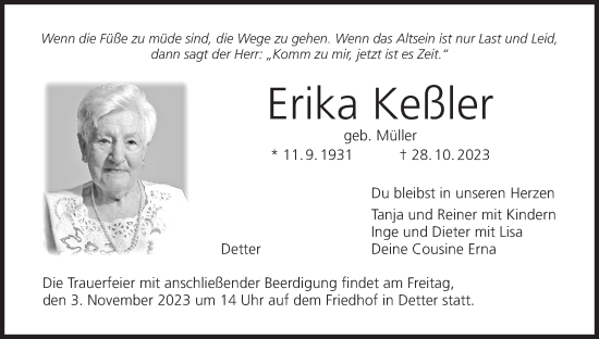 Anzeige von Erika Keßler von MGO