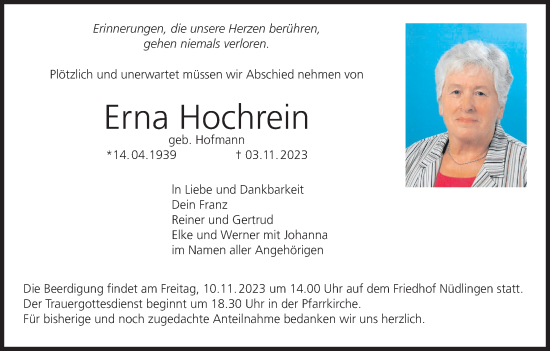 Anzeige von Erna Hochrein von MGO