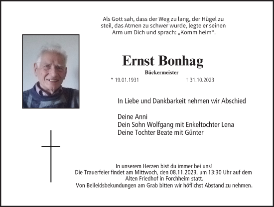 Anzeige von Ernst Bonhag von MGO