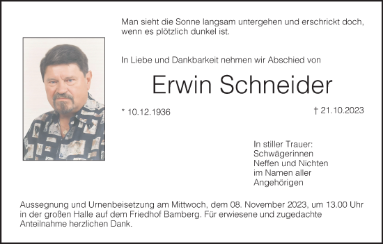 Anzeige von Erwin Schneider von MGO
