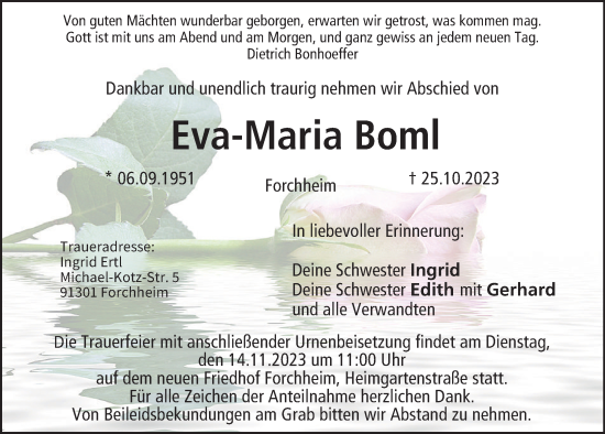 Anzeige von Eva-Maria Boml von MGO