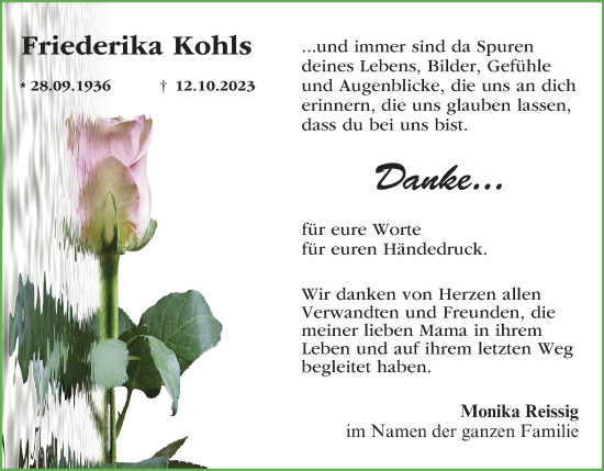 Anzeige von Friederika Kohls von MGO