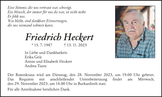 Anzeige von Friedrich Heckert von MGO