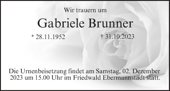 Anzeige von Gabriele Brunner von MGO