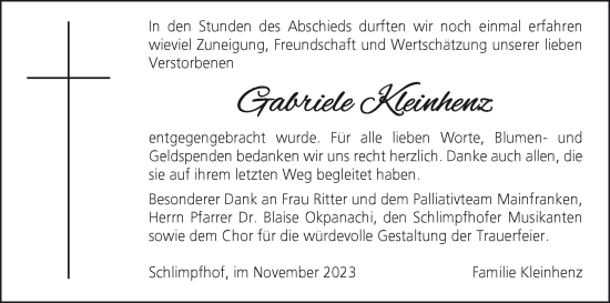 Anzeige von Gabriele Kleinhenz von MGO
