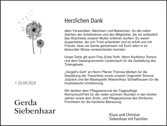 Anzeige von Gerda Siebenhaar von MGO